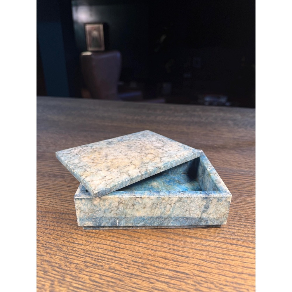 Vintage Italian Blue Alabaster Box | Hand Carved Volterra Stone